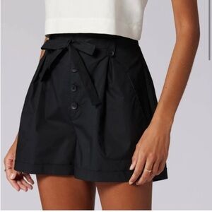 Joie Rhea Cotton Shorts Black High Waisted Tie Belt 100% Cotton size 6